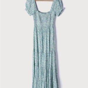 Beautiful smocked blue floral maxi dress